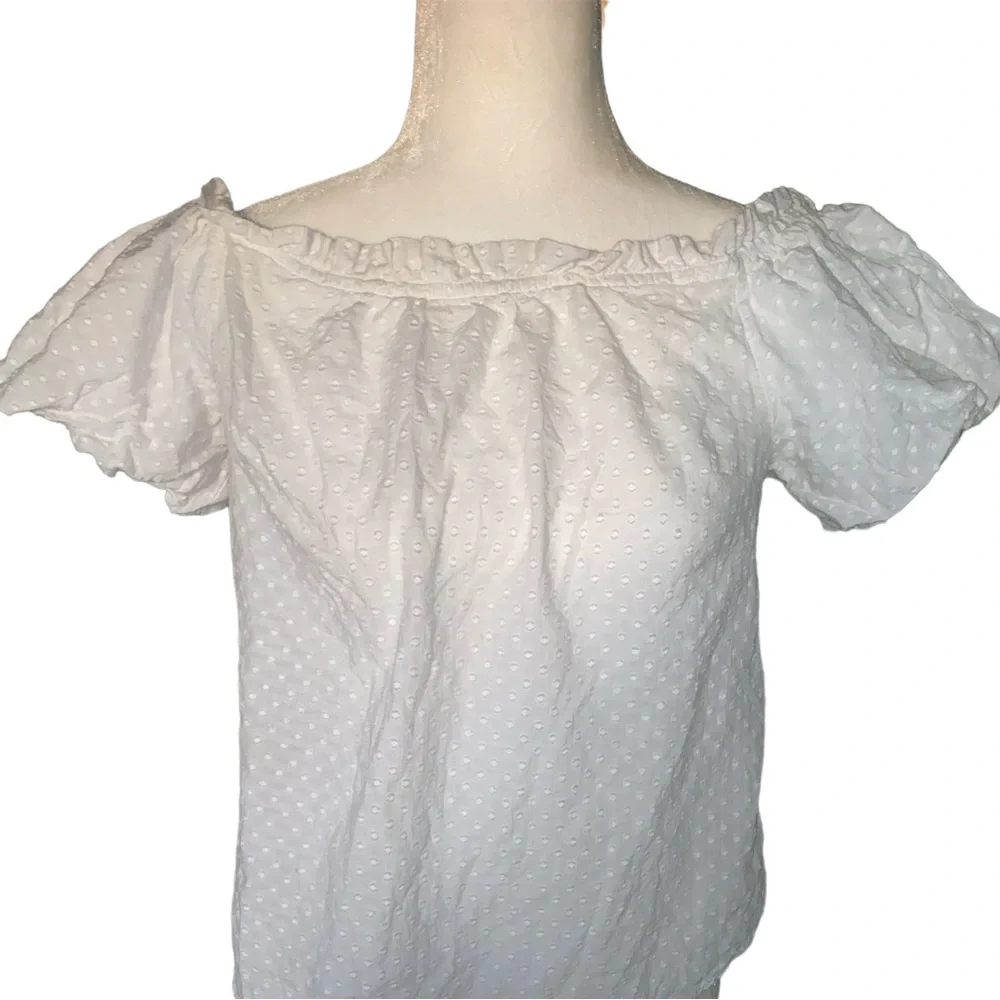 Maeve Anthropologie Sojourner White Swiss Dot Off the Shoulder Top - M